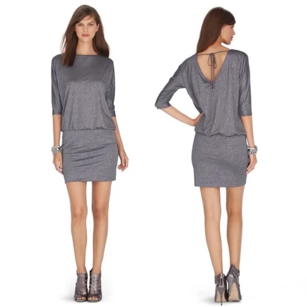 WHBM Silver Lurex Blouson Drop Waist Mini or Tunic - Sz. XL